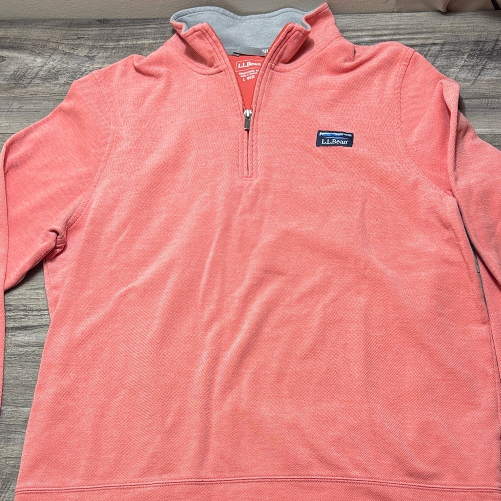 L.L. Bean Salmon Quarter-Zip Pullover Size Large Long Sleeve Fast Ship